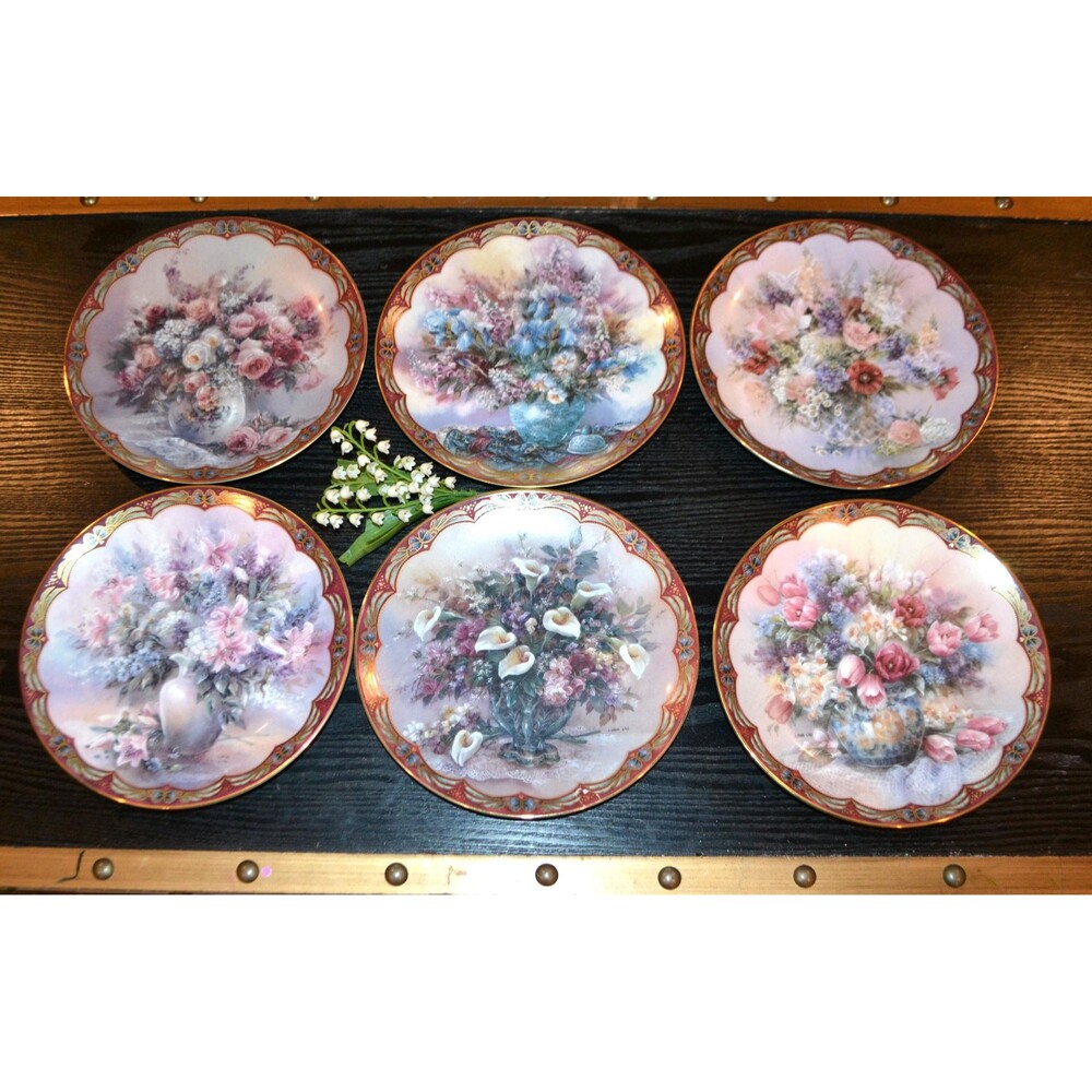 Jardinière Tuscan French Country Cottage Chic Romantic Floral Plates Set of Six